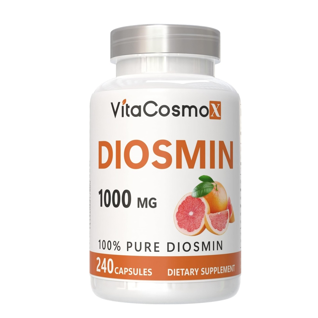 Diosmiinikapselit, 240 kreivi, 1000 mg tarjoilu, vegaaninen, Citrus Bioflavonoids 100% kasvissyöjä, ei-GMO & Gluteeniton diosmiinin lisäaine Max Strength