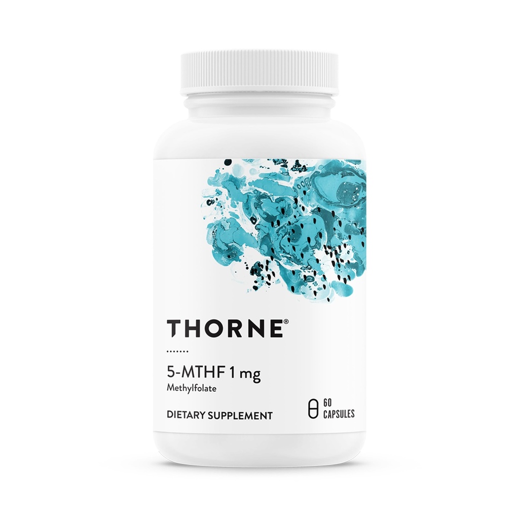 THORNE - 5-MTHF - Methylfolate (Active B9 Folate) Supplement - Tukee Kardiovaskulaarisia terveyttä, sikiöiden kehitystä, hermojen terveyttä, metyyli & homokysteiinitasot* - 60 Servings - 5-MTHF 1mg