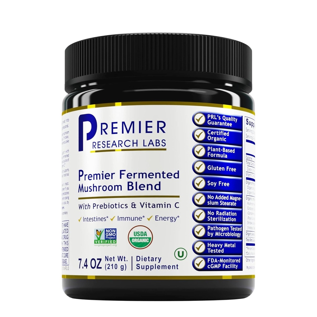 Premier Research Labs Premier Fermented Mushroom Blend - Reishi Mushroom Powder, Mushroom Extract för drycker, kaffe, svampkomplex med Turkiet Tail, Cordyceps för Immune & Gut Health - 7,4 oz