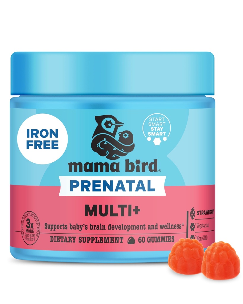 Paras pesä wellness Äiti Bird Prenatal Multi Plus - Prenatal Care Supplement tukee aivot & Ruoansulatus - Vegan Multivitamiini metyylifolaatti & enemmän - Mansikka, 60 Gummie (30 tarjoilua)