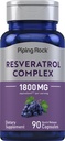 Piping Rock Resveratrol Complex | 90 kapslar | Ultra Potent | Non-GMO, Gluten Free Supplement