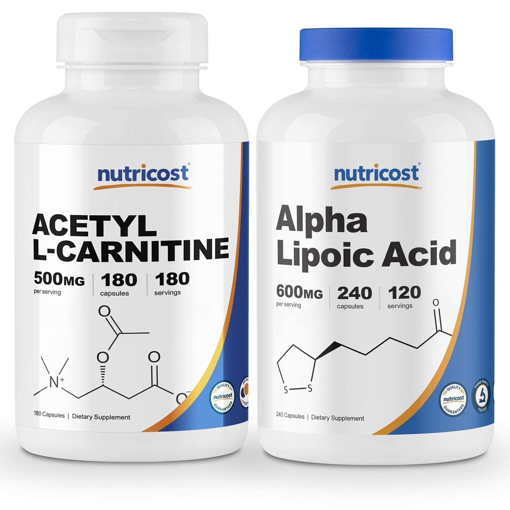 Nutricost Alpha Lipoic Acid 600 mg, 240 Caps & Acetyl L-karnitiini 500 mg, 180 Caps