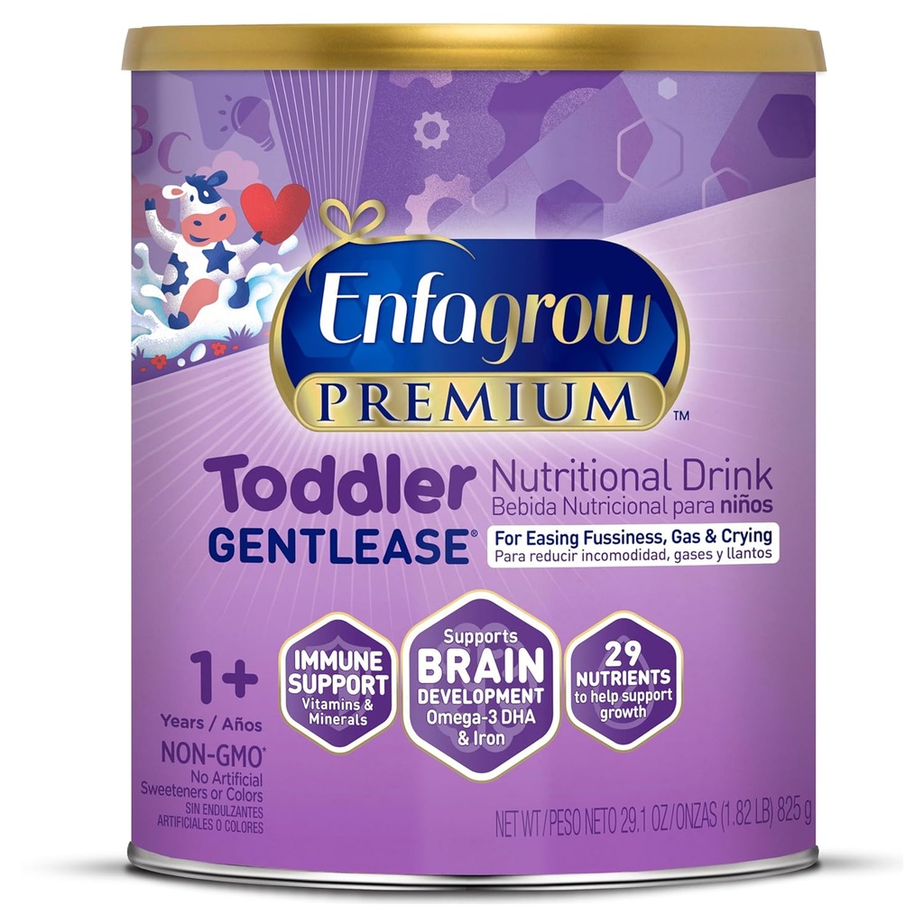 Enfagrow PREMIUM Gentlease Toddler Nutritional Drink, Made with Real Milk, designad för att underlätta Fussiness, Gas & Crying, Brain-Building Omega-3, Nutrients for Growth & Immune Support, Powder Can, 29.1 Oz