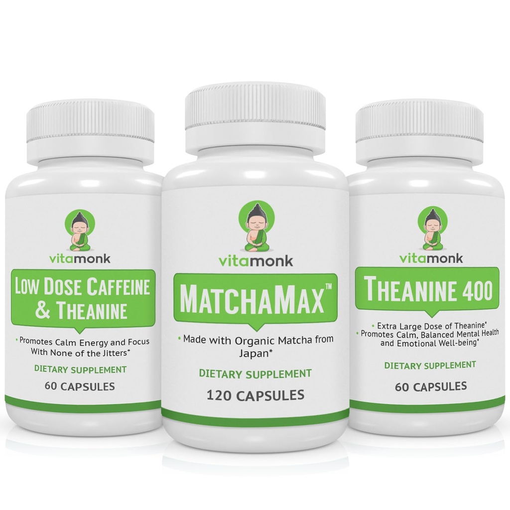 VitaMonk Matcha, Low Dose Caffeine och Theanine Bundle - Calm, fokuserad energi utan Jitters