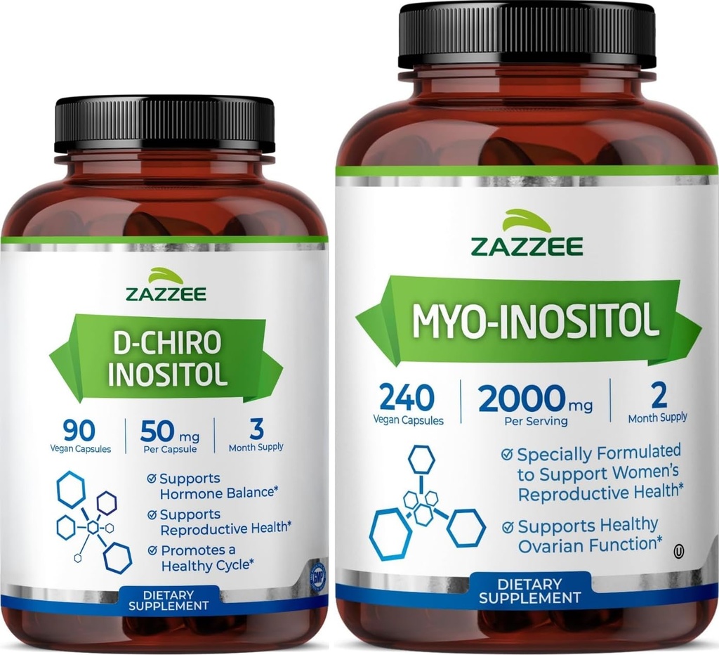 Zazzee 40:1 Ratio Myo ja D-Chiro Inositol täydennysosa naisille D-Chiro ja Myo Inositol kapselit syklin asetukset Munasarja tuki & yleinen hormoni Balance naisille - Vegan & ISO Lab testattu