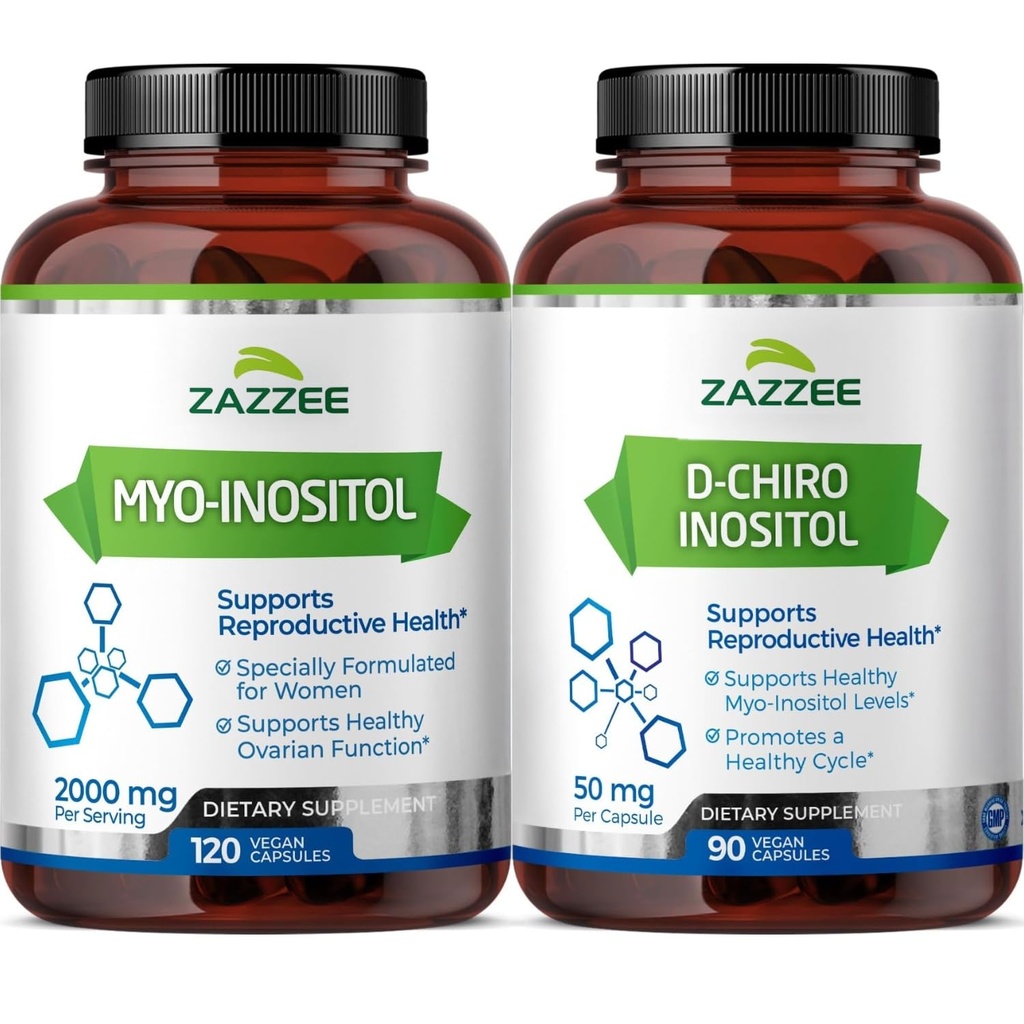 Zazzee 40:1 Ratio Myo ja D-Chiro Inositol täydennysosa naisille Myo Inositol kapselit Plus D-Chiro syklin asetukset Munasarja tuki & yleinen hormonitasapaino naisille - Vegan & ISO Lab testattu