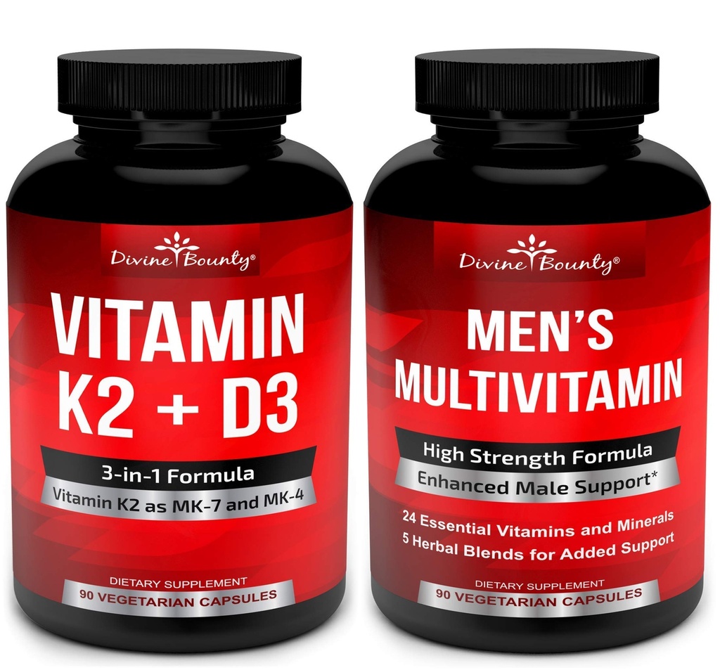 Jumalallinen Bounty-vitamiini K2 D3 & miesten monivitamiinivyöllä