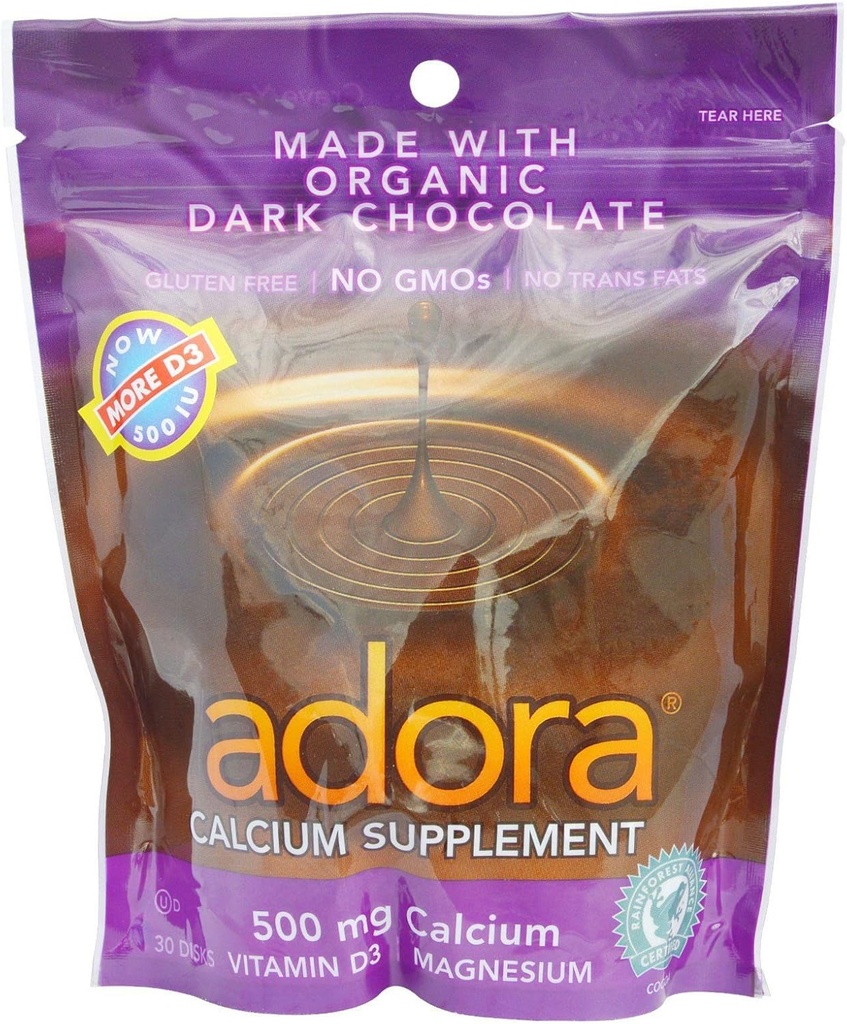 Adora kalsium Supplement Disk, Organic Dark Chocolate, 30 luku (Pakki 12)