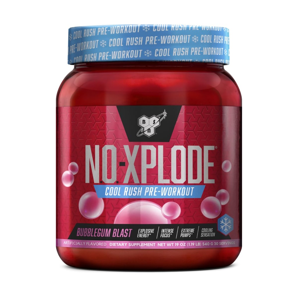 BSN N.O.-XPLODE Cool Rush Pre Treenout Powder, Preworkout Energy Supplement miehille ja naisille Creatiini ja Beta-Alanine, Uusi maku: Bubblegum Blast, 30 Servings