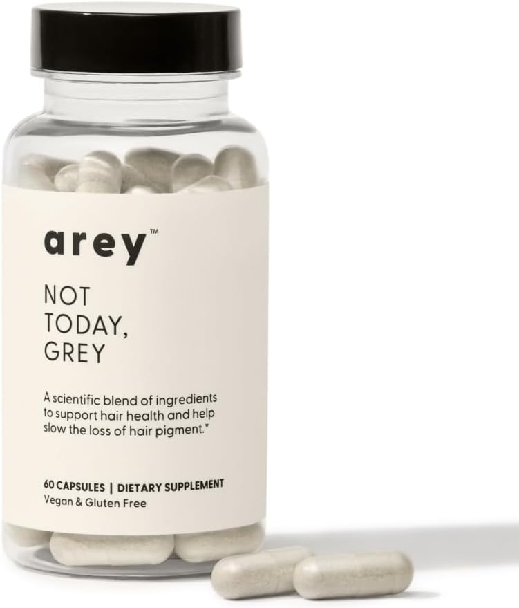 Arey Not Today, Grey Daily Hair Supplement för kvinnor och män | Slows Grey Hair Growth & Repigment i 3-6 månader | Främjar friskare, tjockare hår | Biotin, B + D-vitaminer | Vegan & Gluten Free (1 månad)