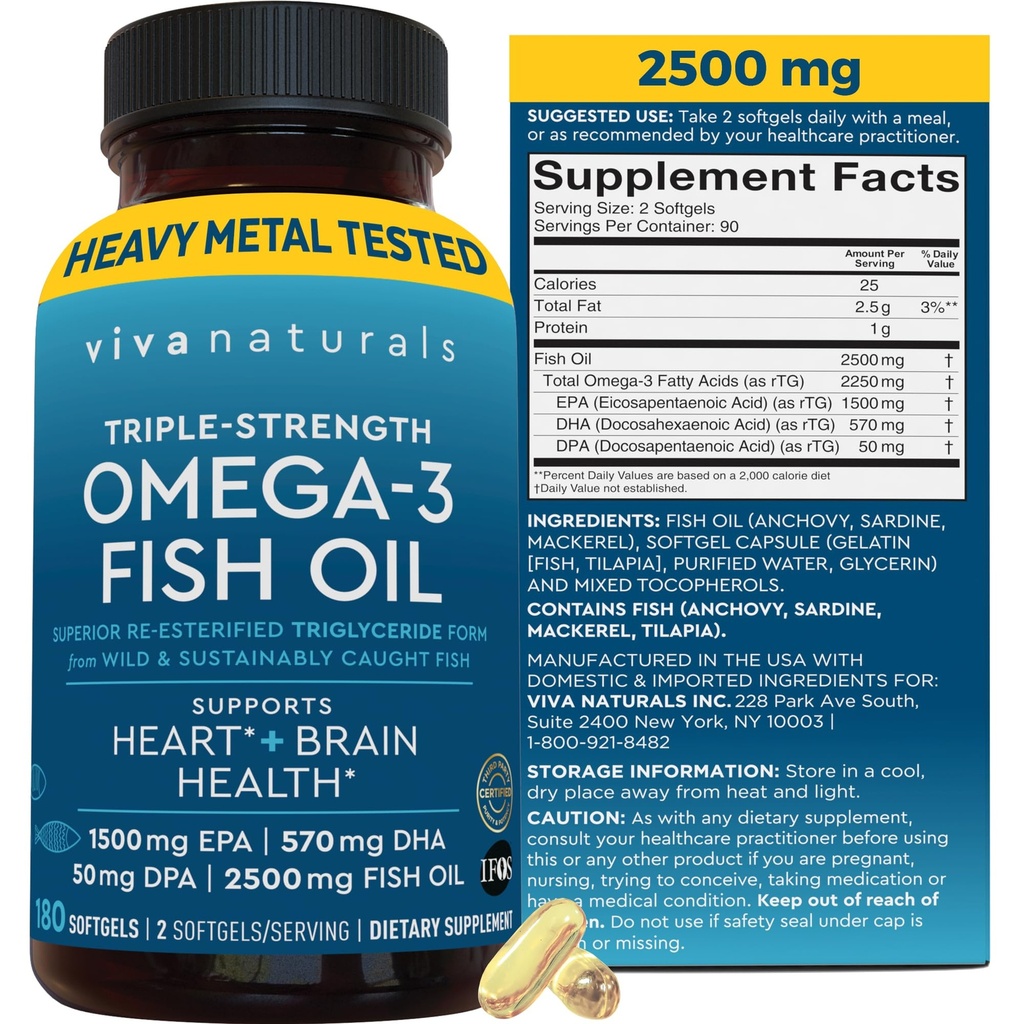 Triple Strength Omega 3 Fish Oil Supplement for Men and Women 