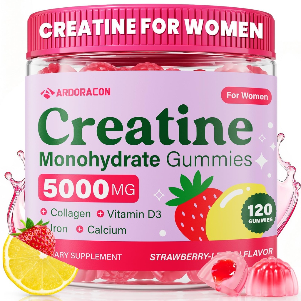 Creatiini naisille, Creatiini Monohydraatti Gummies Collagen, D3-vitamiinia ja kalsiumia lihaksille, Booty & Energy, makusokeria ilmaiseksi Creatiini Gummies Post & Pre workout täydentää naisille, 120 Ct