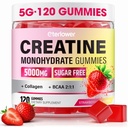 Kreatiini Monohydraatti Gummies, 5g Creatiini Gummies for Women & Men. Pre-workout & lihasten kasvutuki, sisältää BCAA, Kollageeni, sokeriton, 120