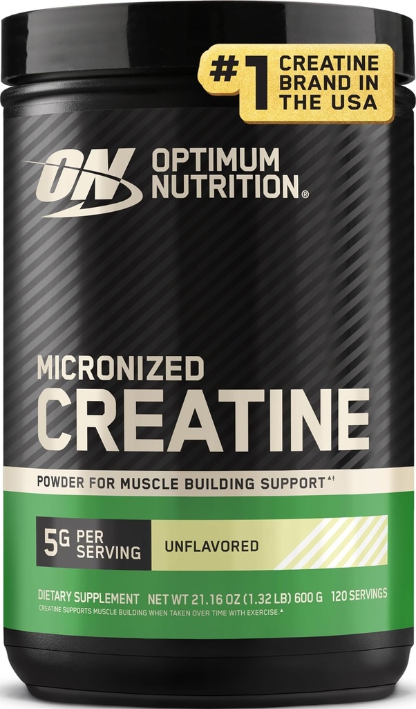 Optimum Nutrition Micronized Creatine Monohydrate Powder, Unflavored, 120 portioner, 600 Grams (Packaging May Vary)