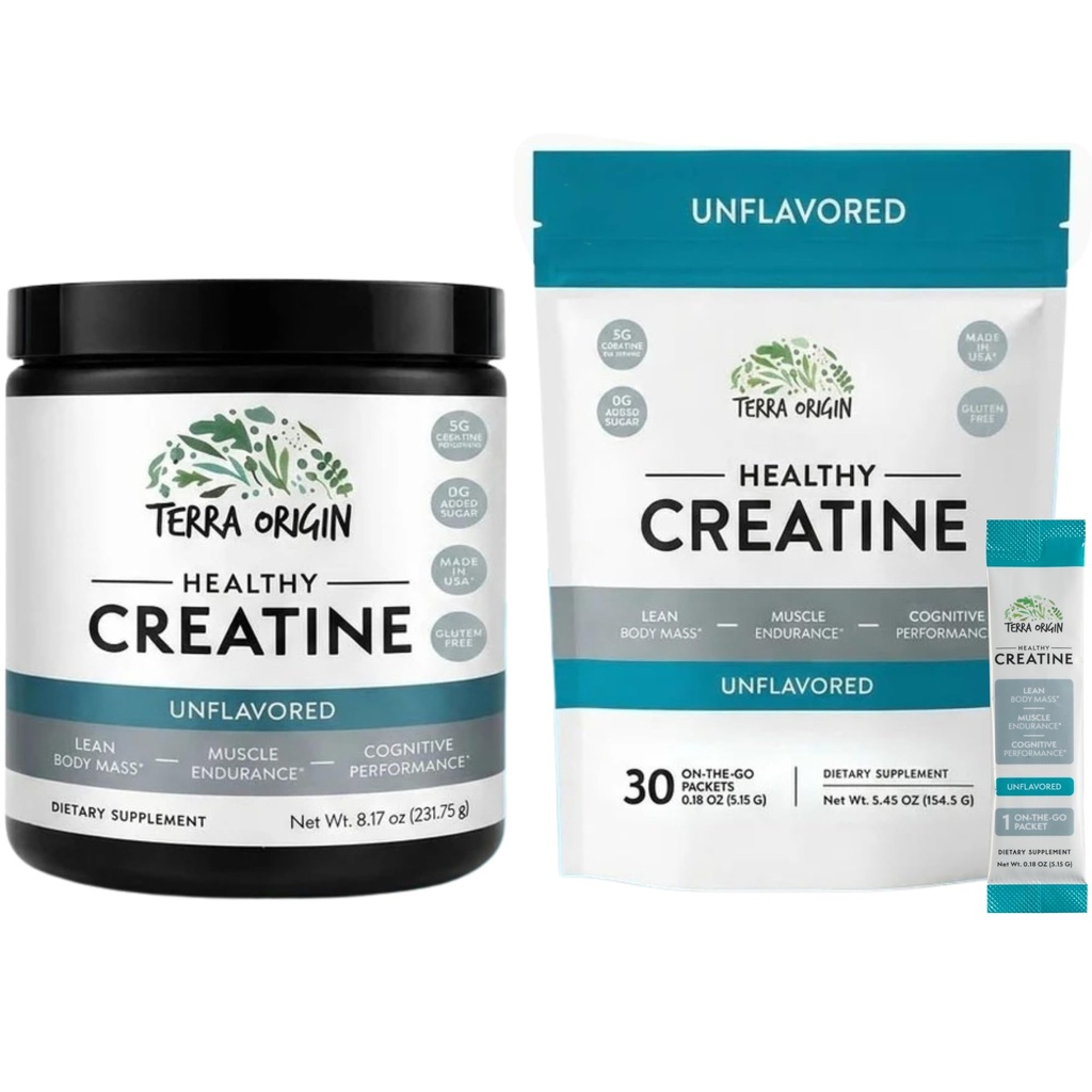TERRA ALKUPERÄINEN Creatiini Monohydraatti Bundle 75 Tarjoilut Stick Pack ja Jar Combo Micronized Powder Supplement 