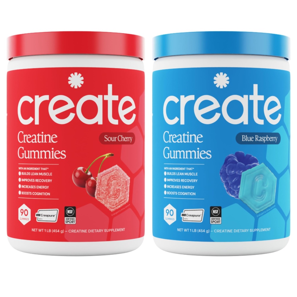 Luo Creatiini Monohydraatti Gummies - Raketti Pop Duo - Sininen vadelma & Sour Cherry - Creatiini Gummies naisille & miehet, NSF Certified, 3. puolue testattu, Melting Formula, 180 Count (2-Pack)