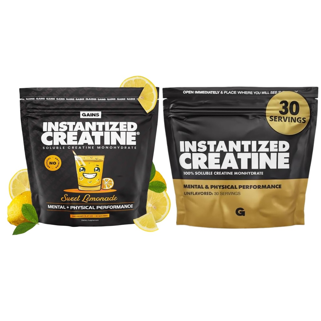 Få in Bulk Instantized Creatine Monohydrate för kvinnor och män, Soluble Pre Workout Powder, stöder muskelbyggnad, styrka och prestanda, osmakad och söt Lemonade, 60 portioner