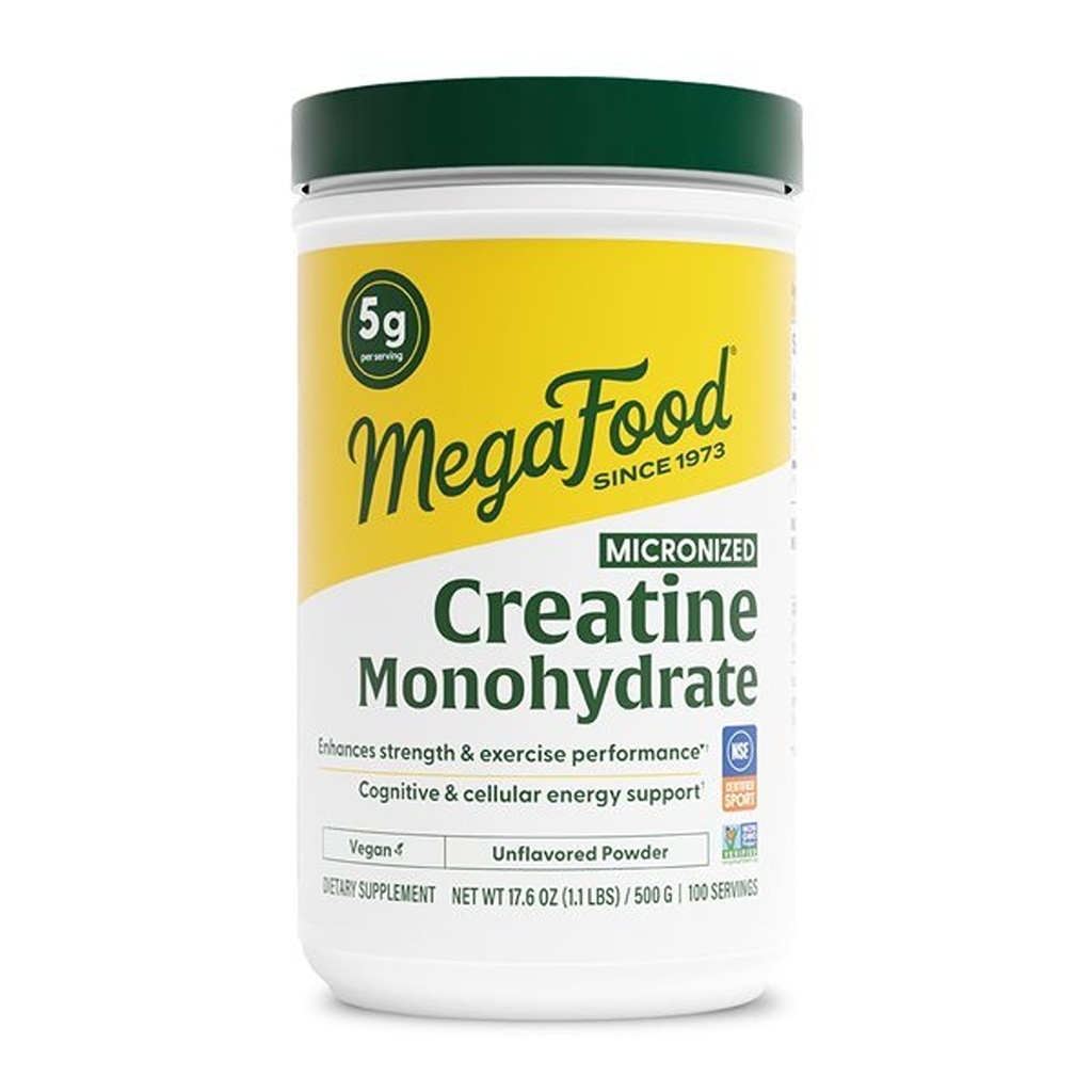 MegaFood Micronized Creatine Monohydraatti Powder - makuamaton Post & Pre Treenout jauhe miehille & naisille - Kognitiivinen & liikunta Suorituskyky Tuki - NSF Sertifioitu Sport- 500 grams, 100 tarjoilua