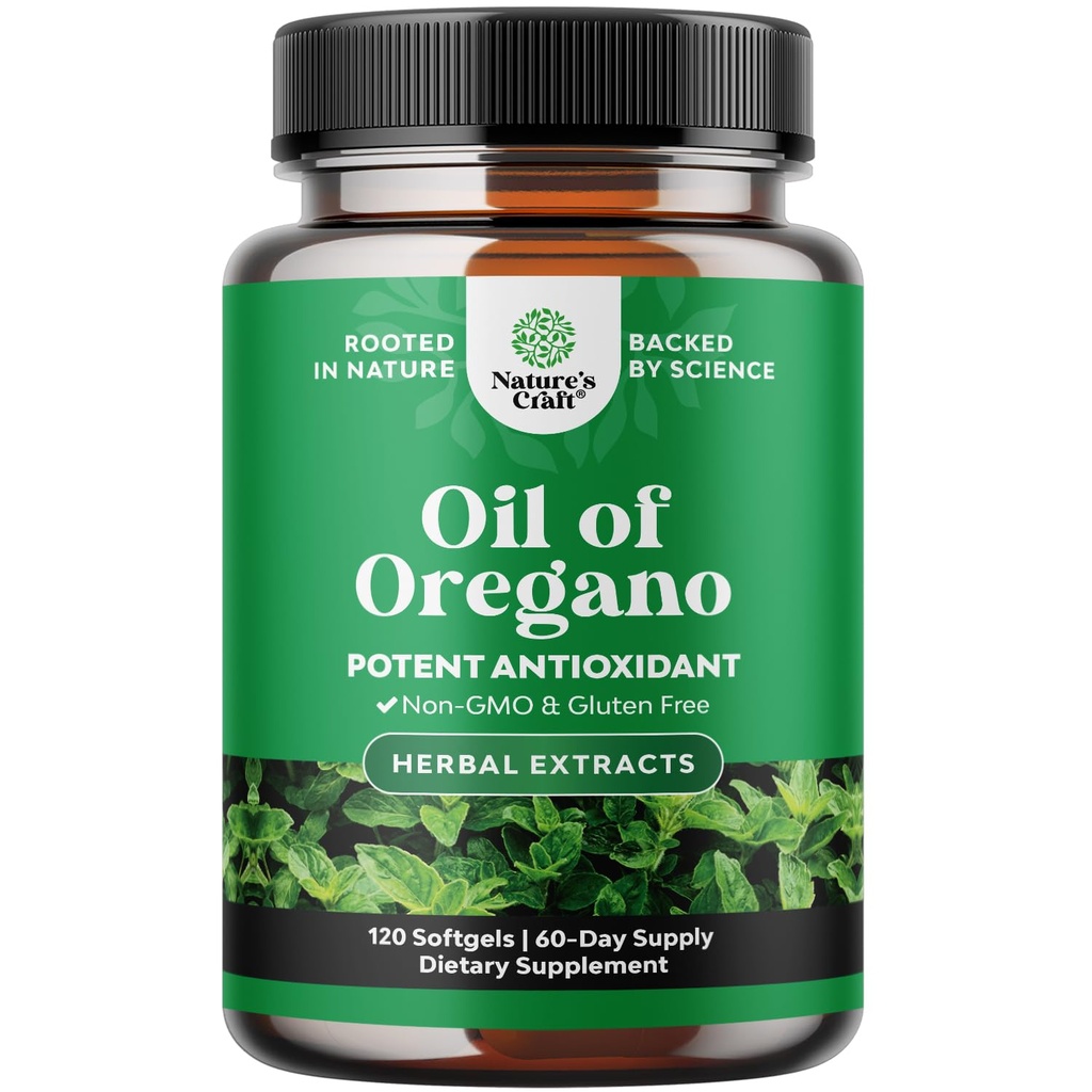 Wild Oregano Oil Softgels - Super sulatettu Softgels Oil of Oregano kanssa Carvacrol 70% Digestion & Immuno Support - Herbal Supplements for Intestine Cleanse, Body Detox & Repair - 120 Ct
