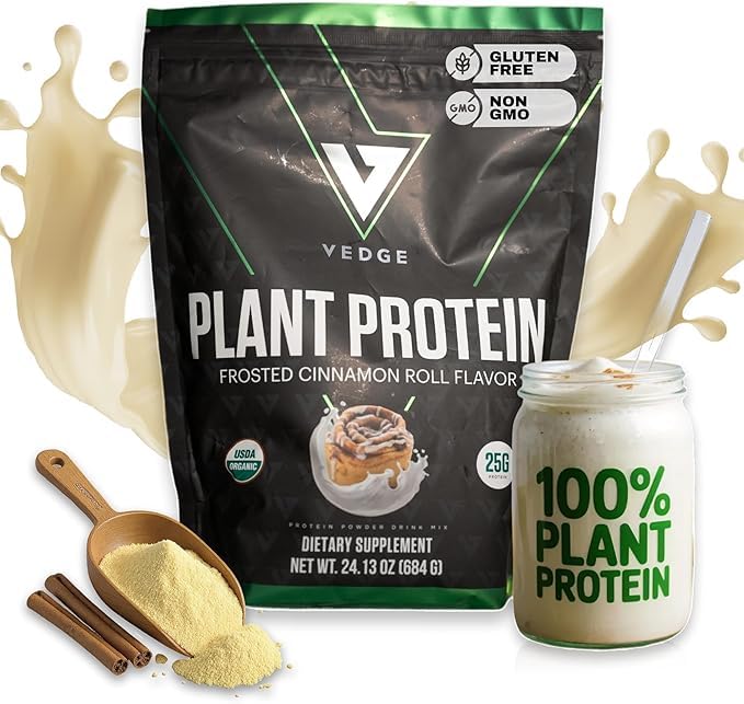 vedge Vegan Protein Powder - Plant Protein Powder med Pea, Pumpkin & Sunflower - USDA Organic, Amino Acids, Dairy Free, Gluten Free, Soy Free, Keto, Non GMO, Smooth Texture - Cinnamon - 20 portioner