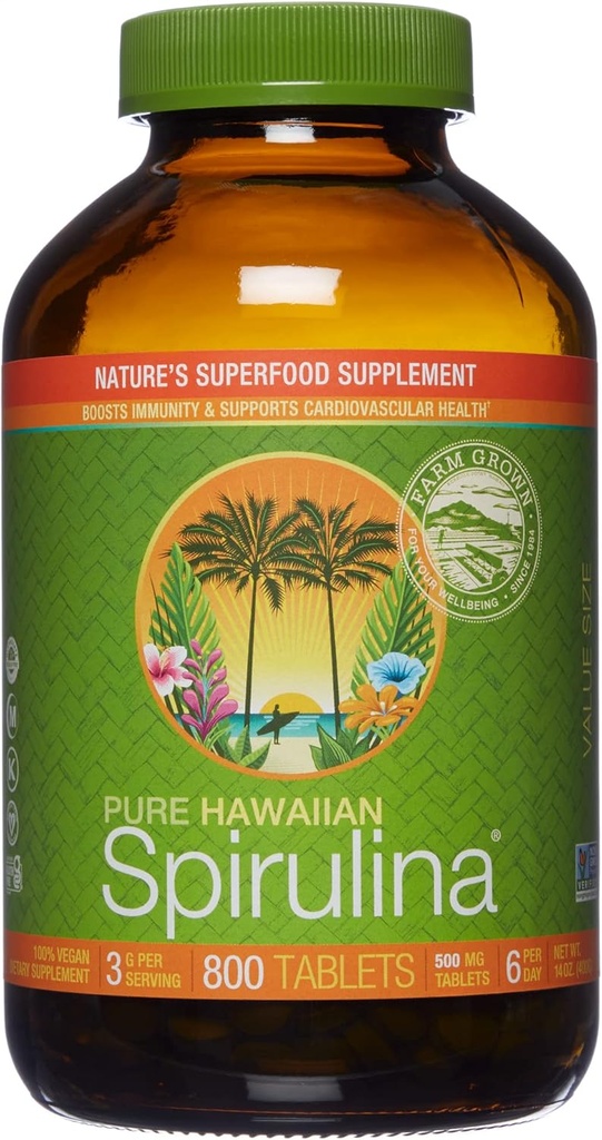 Nutrex Havaiji, Pure Hawaiian Spirulina 500 mg, Vegan, tukee immuunijärjestelmää, sydän, solut ja energia, 800 tablettia