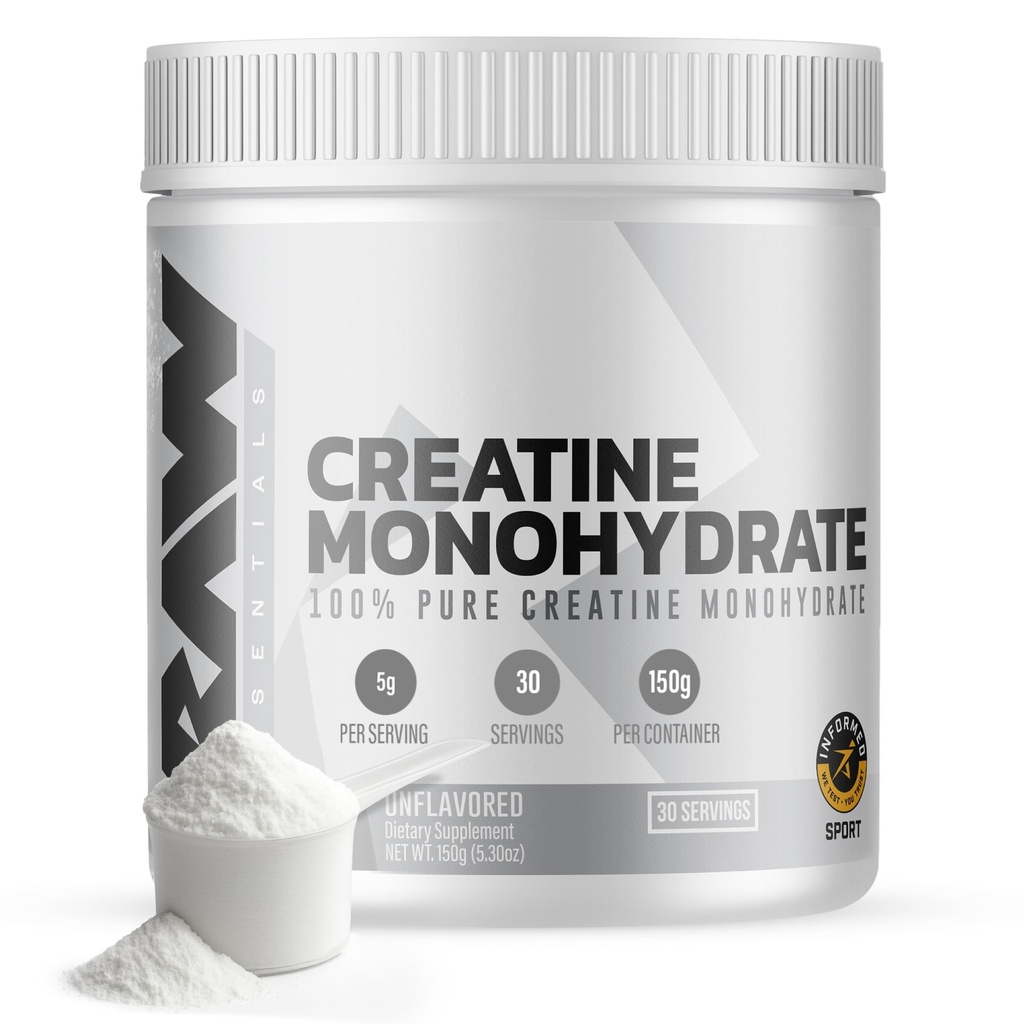 RAW Nutrition Creatiini Monohydraatti Kuiva-aine, makuamaton (30 tarjoilua) - Micronized Creatiini Monohydraatti täydentää harjoittelun suorituskykyä, rakentaa lihas & vahvuus - Creatiini jauhe miehille & naisille