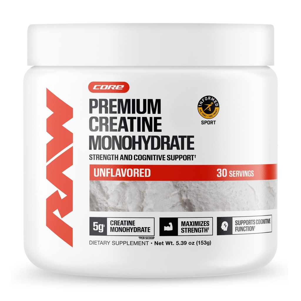 RAW Nutrition Creatiini Monohydraatti Kuiva-aine, makuamaton (30 tarjoilua) - Micronized Creatiini Monohydraatti täydentää harjoittelun suorituskykyä, rakentaa lihas & vahvuus - Creatiini jauhe miehille & naisille