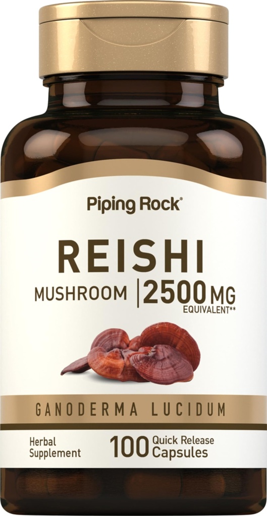 Piping Rock Reishi Mushroom kapselit ... 2500 mg ... 100 pillereitä... Standardoitu kasviperäisiä uutteita...