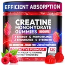 Kreatin Gummies Monohydrate Complex 9000MG, Pre-Workout för Män & Kvinnor, Kreatin Gummy med L-Taurin, BCAA 2:1, B12/6 för muskelstöd, Förbättring, Energi Boost-120 Count
