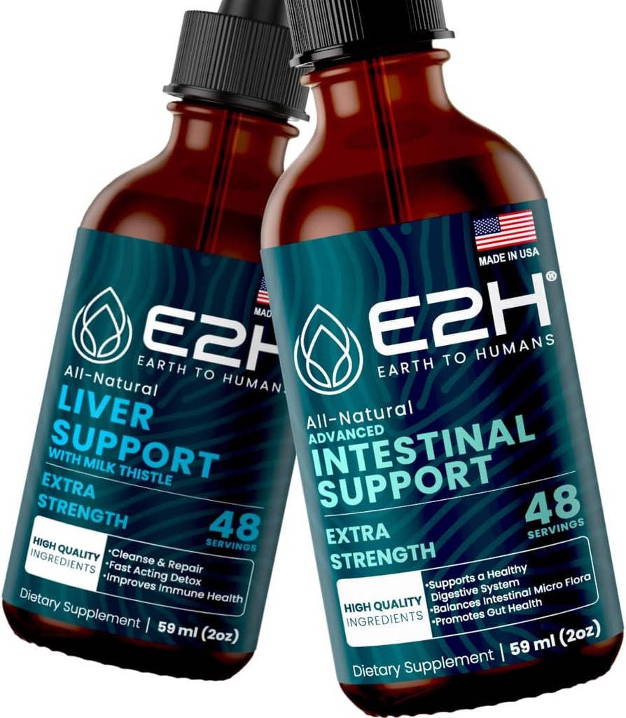 E2H: Maksan tuki täydentää ja kehittynyt suoliston tuki ... Vegan, ei-GMO - 2 Fl Oz Each (4 Fl Oz yhteensä) - Bundle