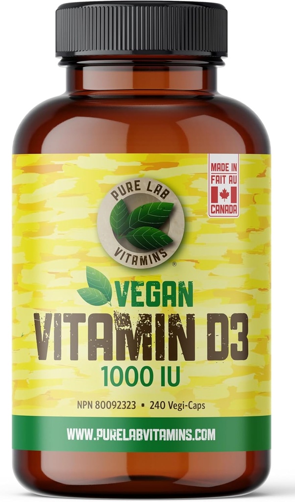 Puhdas Lab-vitamiinit Vegaani D3 1000IU, 240 Vegi-Caps Valmistettu Kanadassa