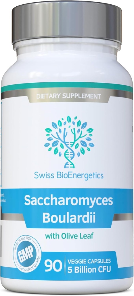 Saccharomyces Boulardii 5 miljardia PMY 90 kapselia - Ei jäähdytystä vaaditaan - suuri vahvuus ei-kolonisoiva hiiva kanssa synergistinen Olive Leaf, Biotiini ja D3-vitamiini