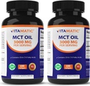 Vitamatic 2 Packs MCT Oil Capsules 3000 mg per Serving - 180 Softgels - Coconut Oil - sisältää 55% kaprylic Acid C8 ja 40% kapric Acid C10 (yhteensä 360 Softgel)