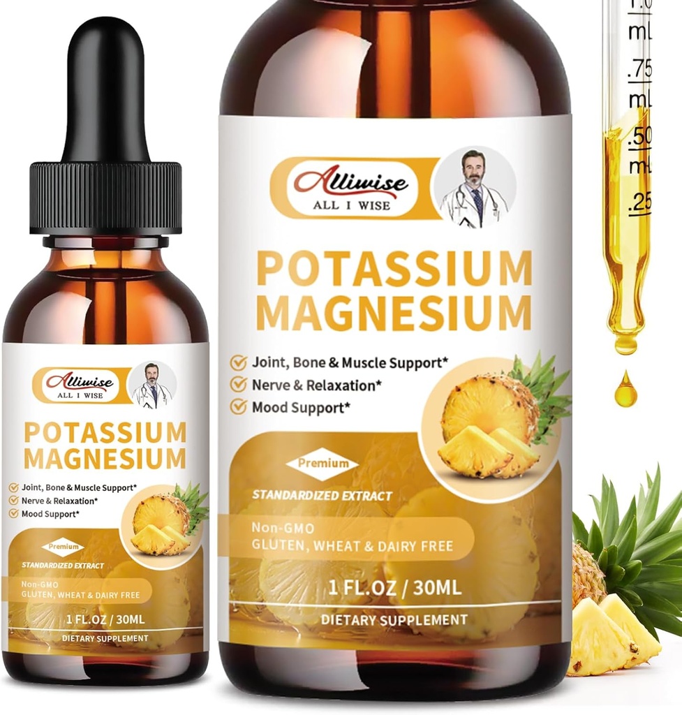 2 pakkaus Kalium Magnesium Supplement Liquid - korkea Imeytyminen Calm Magnesium Complex 500 mg & Kalium 99 mg Plus Kalsium, D3- vitamiini, Sinkki jalkakramppeihin ja luun ja immuunin tuki - 2 Fl oz