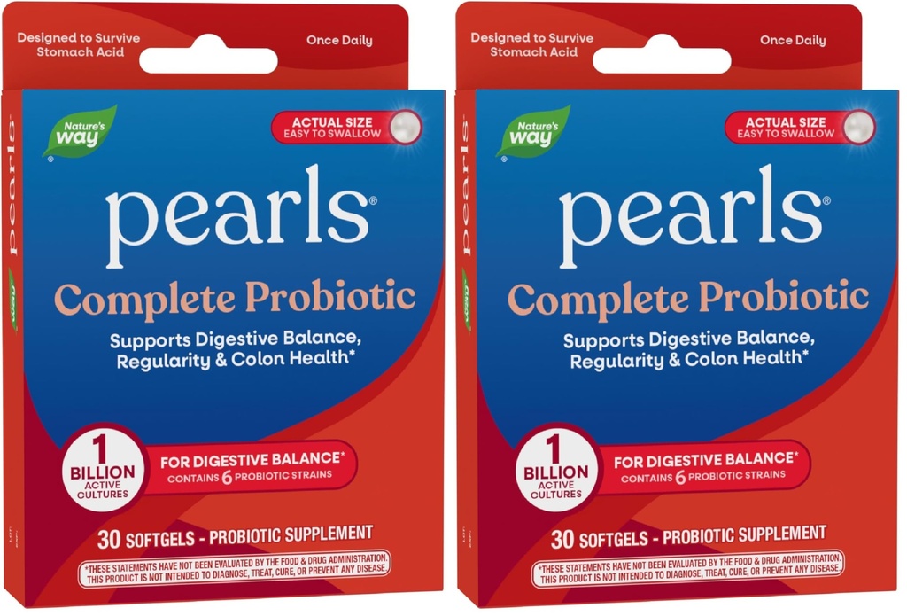 Nature's Way Complete Probiotic Pearls,Tukee Ruoansulatuskyky*,1 Miljardin live kulttuurit, Täydennys miehille ja naisille,Ei jääkaappi vaaditaan,30 softgels,(Pack of 2)