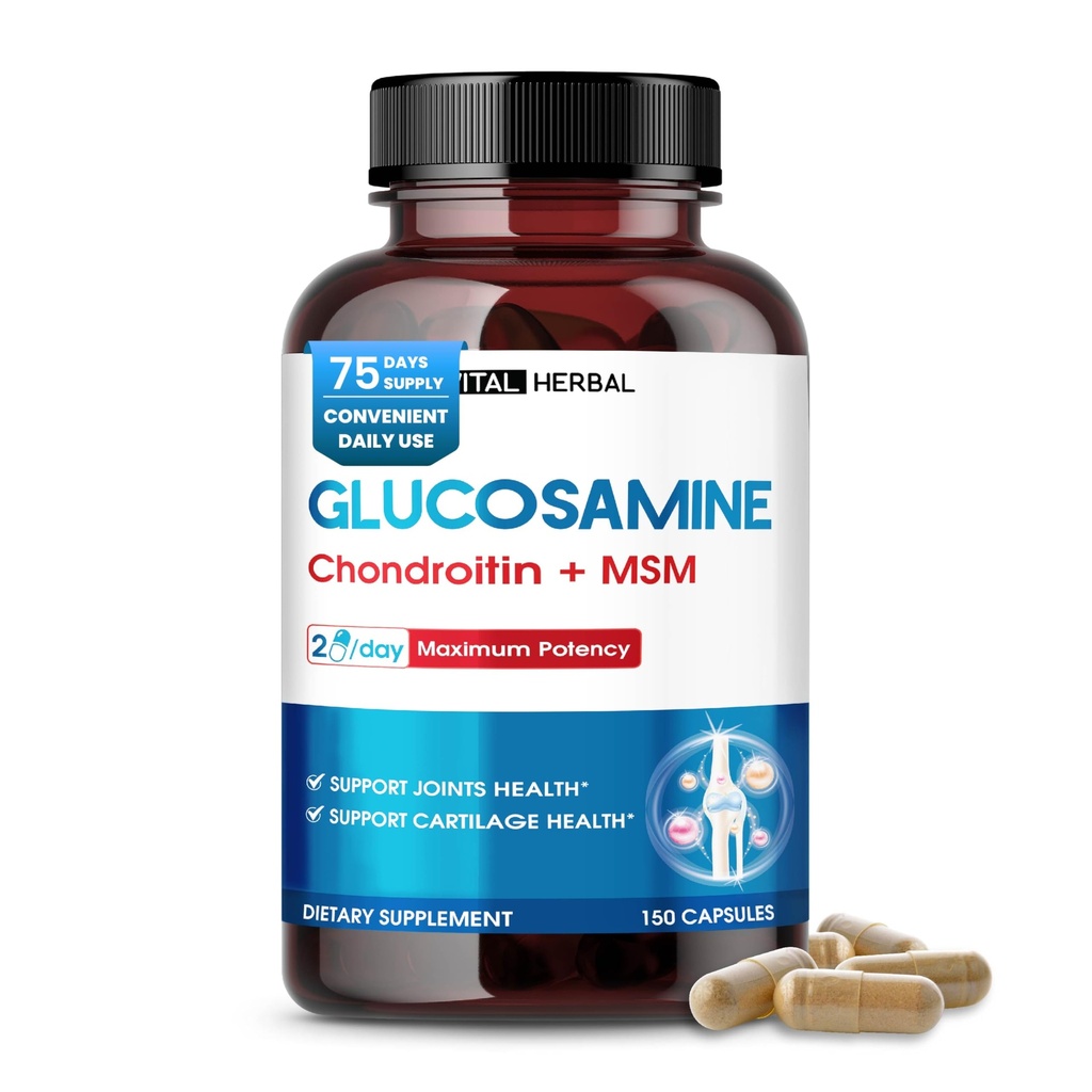 VITAL HERBAL Liposomal Glukosamin med Chondroitin, MSM- Maximal Potency- Support Joints, Cartilage- Made i USA