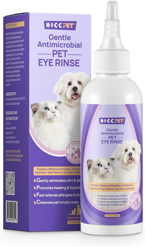 HICC PET Dog Eye Drops 5.1 fl oz Eye Drops för hundar och katter Vet-Recommended Dog Eye Infection Behandling för att lugna infektionsallergi, lindra torra ögon rosa ögon, Pet Tear Stain Cleaner
