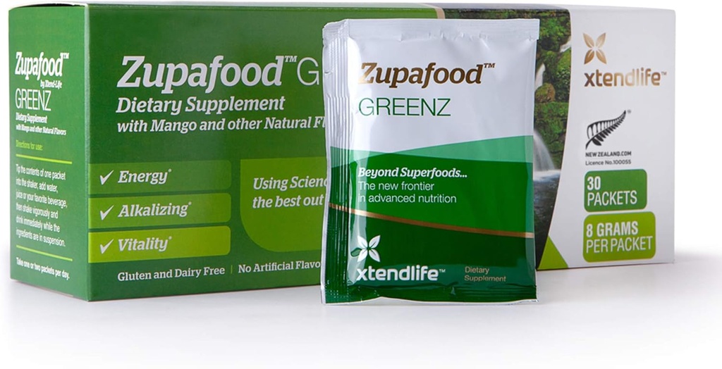 Xtendlife Zupafood GREENZ Powder - Organic Greens Powder Superfood Detox Juice Mix with Spirulina / Wheatgrass for Gut Health, Natural Detoxification & Strong Immunity . 30 Packs (Vegan & Gluteeniton)