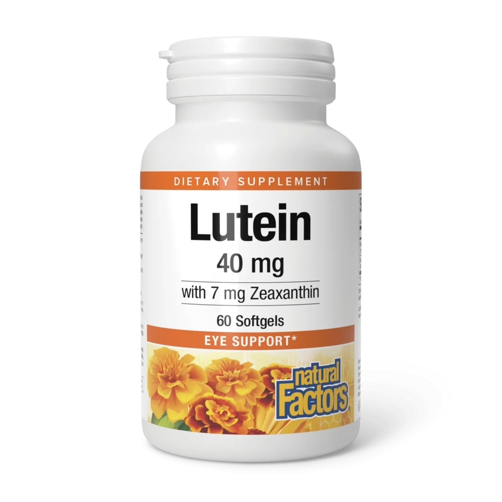 Natural Factors, Lutein 40 mg, Antioksidantti Tuki terveille silmille ja iholle Zeaksantiini, 60 Softgels