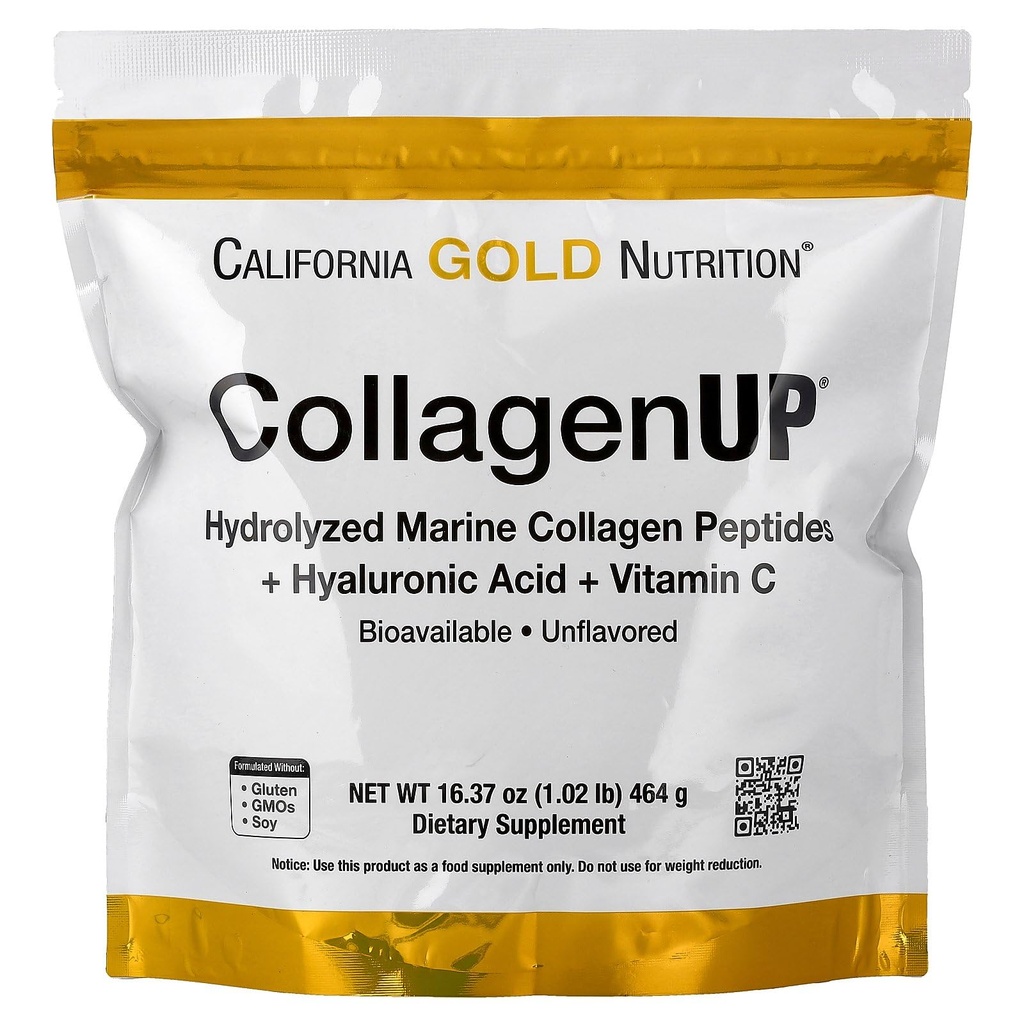 Kalifornia Gold Nutrition CollagenUP®, Hydrolyzed Marine Collagen Peptides with Hyaluronic Acid and C-vitamiini, Ei makua, 1,02 lb (464 g)