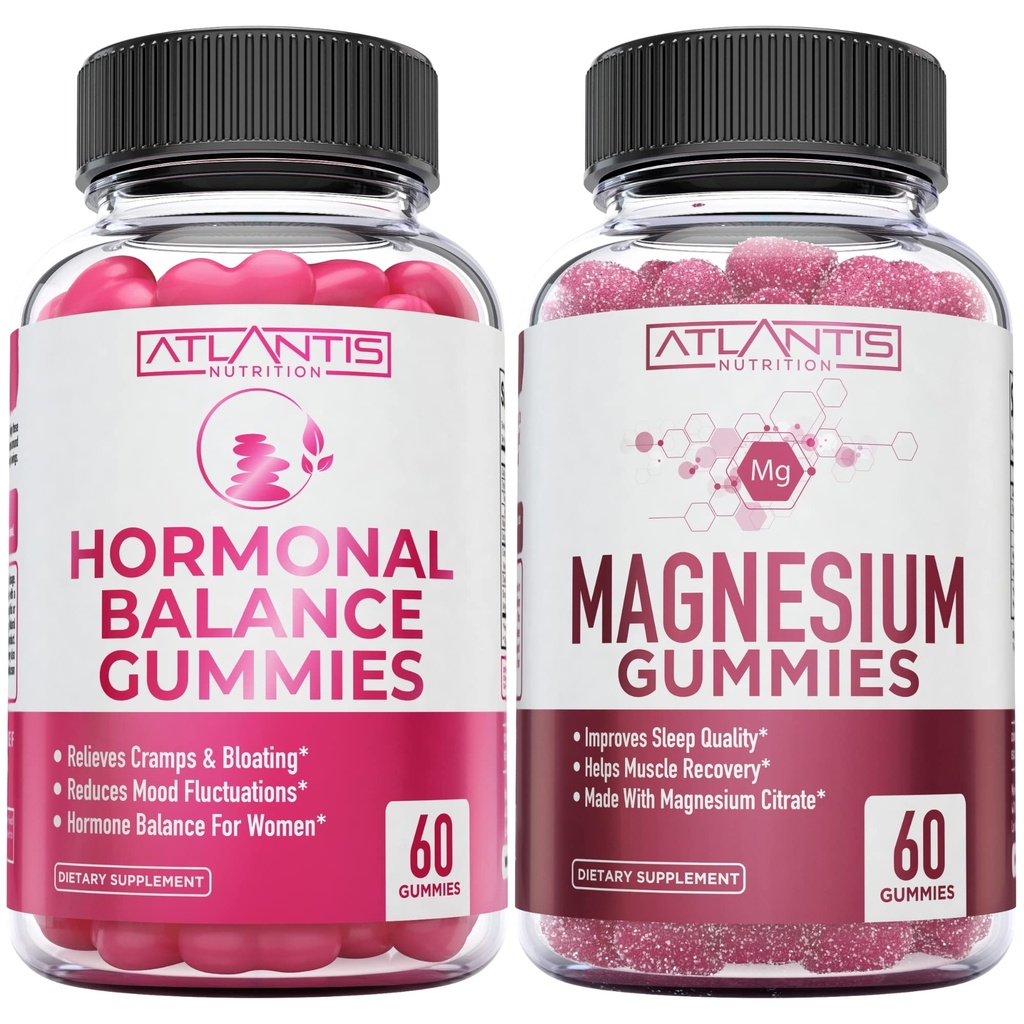 Hormonaalinen tasapaino & Magnesium Gummies lihaskramppeja, PMS Gummies Alleviate turvotusta ja mielialaa Swings, Magnesium auttaa estämään kramppeja ja edistää lihasten Recovery - 60 vegaaninen Gummies per pullo