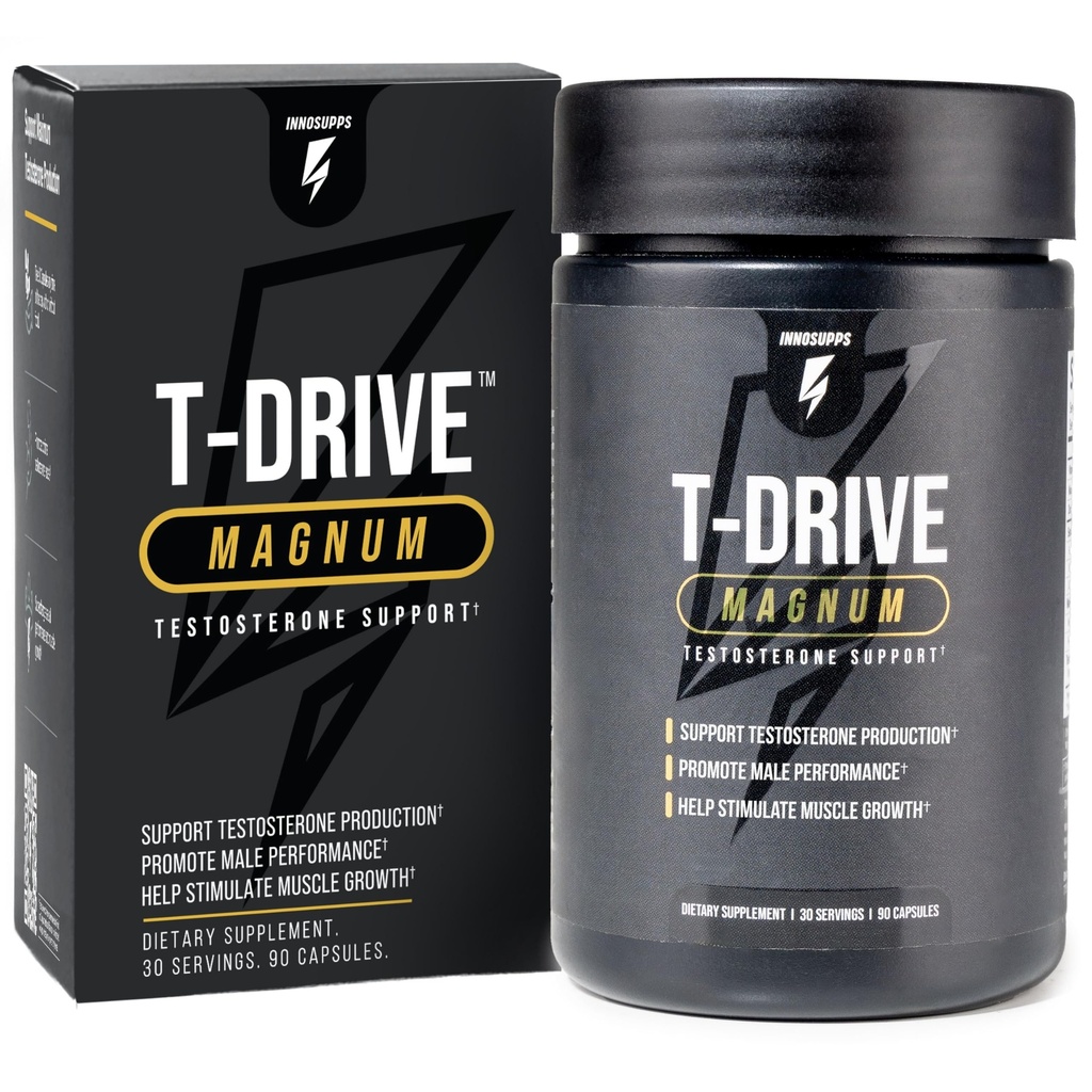 InnoSupps T-Drive Magnum Testosteroni Booster Paranna huipputehokkuutta Vahvistaa lihasten kasvua, lisätä Libidon ja energian tasot, kiimainen Goat Weed Tongkat Ali, Sinkki, Sarviapila, rasvaa polttaja 90 Caps/30 päivää