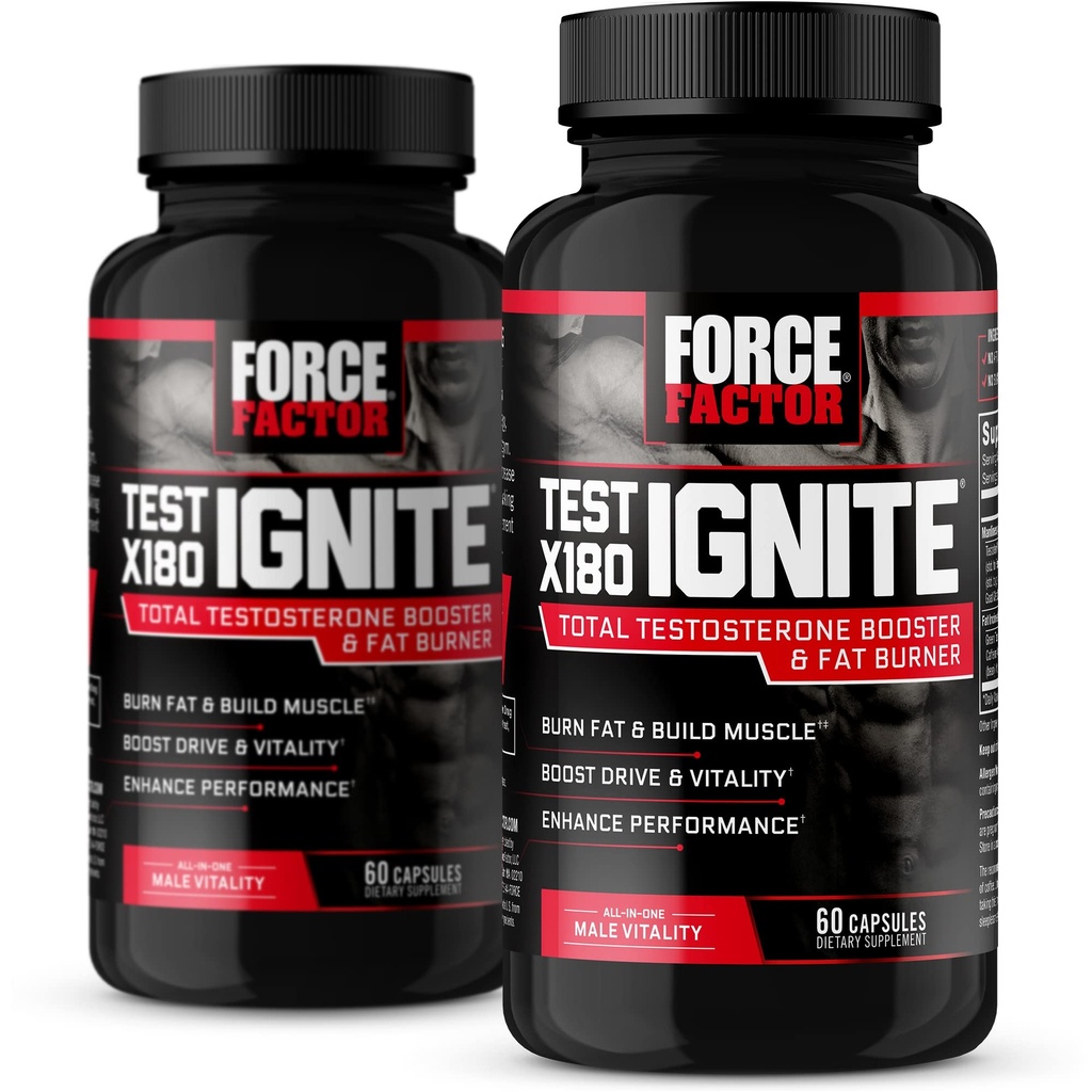 Force Factor Test X180 Ignite, Testosteroni Booster & Fat Burner miehille, Testosteroni täydentää palavan rasvan, rakentaa lihasten, lisätä energiaa, ja Boost elinvoimaa ja suorituskykyä, 60 luku (Pakkaus 2)