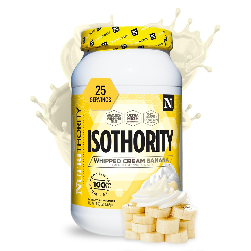 Isothority Whey Protein Isolate, Whippattu Cream Banaani, 2 lb - Ultra Absorbable Haaraketju Aminohapot (BCAA) Powder 25g Protein Per Serving, Low Carb - Rakentaa Lihas & Kiihtyvyys Recovery