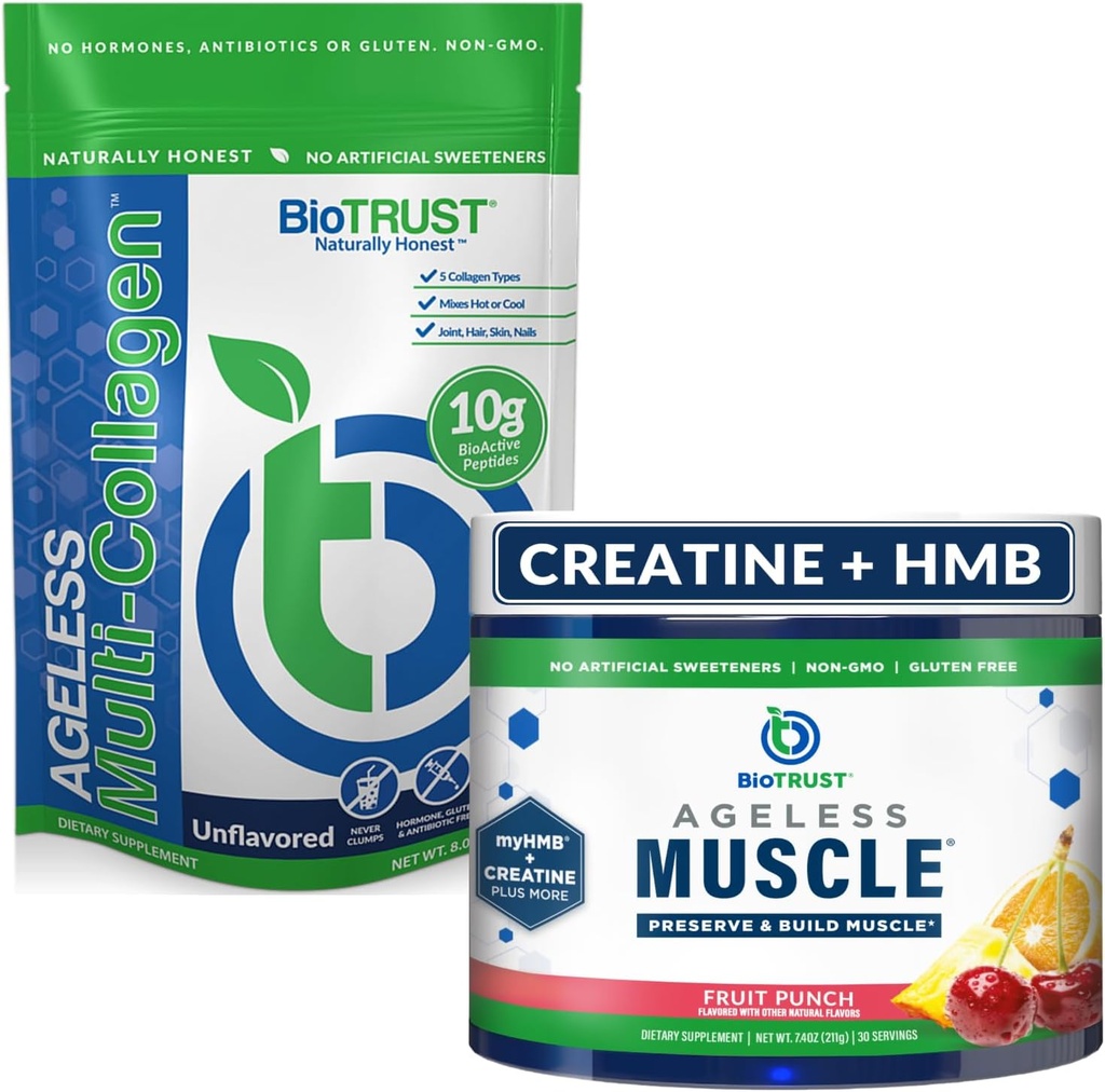 BioTrust Ageless Muscle (Fruit Punch) ja Multi Collagen (Ei maukasta) Bundle