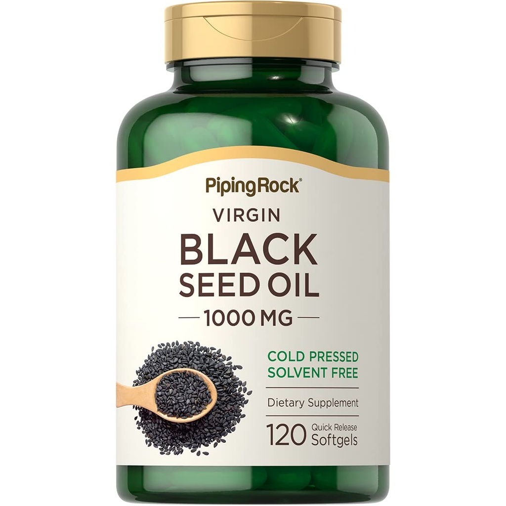 Piping Rock Black Seed Oil Softgel kapslar | 1000mg | 120 piller | Cold Pressed Supplement | Nigella Sativa | lösningsmedel gratis, icke-GMO, Gluten Free