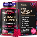 B-vitamiini-komplex Gummies naisten ja miesten - B12-vitamiini, B1, B2, B3, B5-, B6-, B7- ja B9-B-kompleksi C-vitamiini & koliini - energia, aivot & mieliala - luonnollinen Berry Flavor, Vegaani - 60 Gummies 2 kuukautta