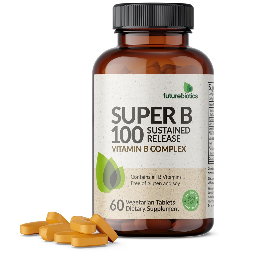 Futurebiotics Super B 100 Pitkäkestoinen vapauttaa B-vitamiini Complex ei-GMO, 60 kasvissyöjä Tabletit