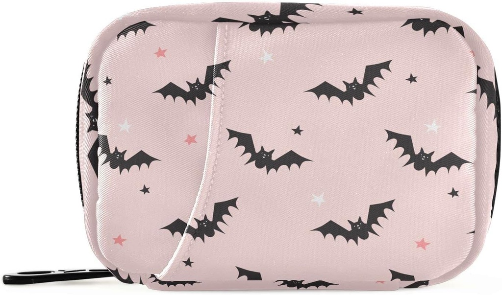 Halloween Bats Pink Pill Box 7 Day Pill Case Travel Pill Organizer Bag med Zipper Portable Weekly Vitamin Medicine Supplement Holder Pouch Bag