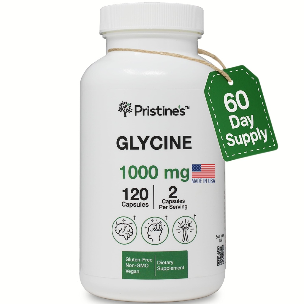 PRISTINE'S Glysiini 1000MG Aminohappoun perustuva unituki kapselit - 60 päivän toimitus - lihasten Recovery, kollageenin ja munuaisten tuki täydentää - Vegan, ei GMO, Gluteeniton